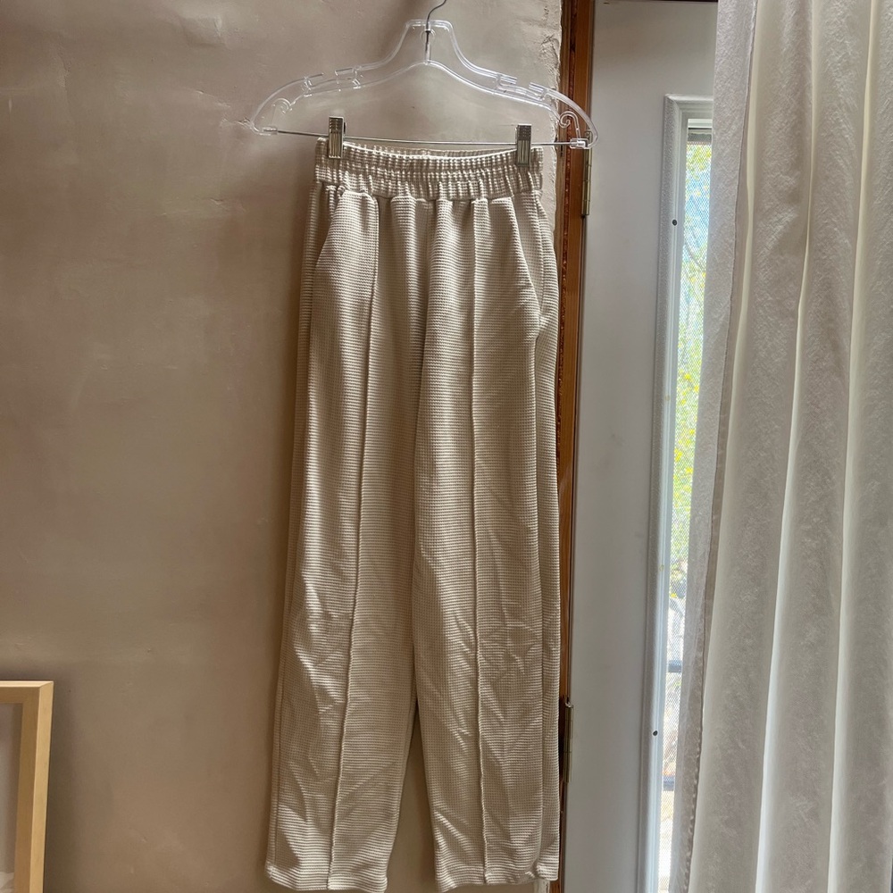 Gil Rodriguez Cream waffle pin tuck Lounge Pants